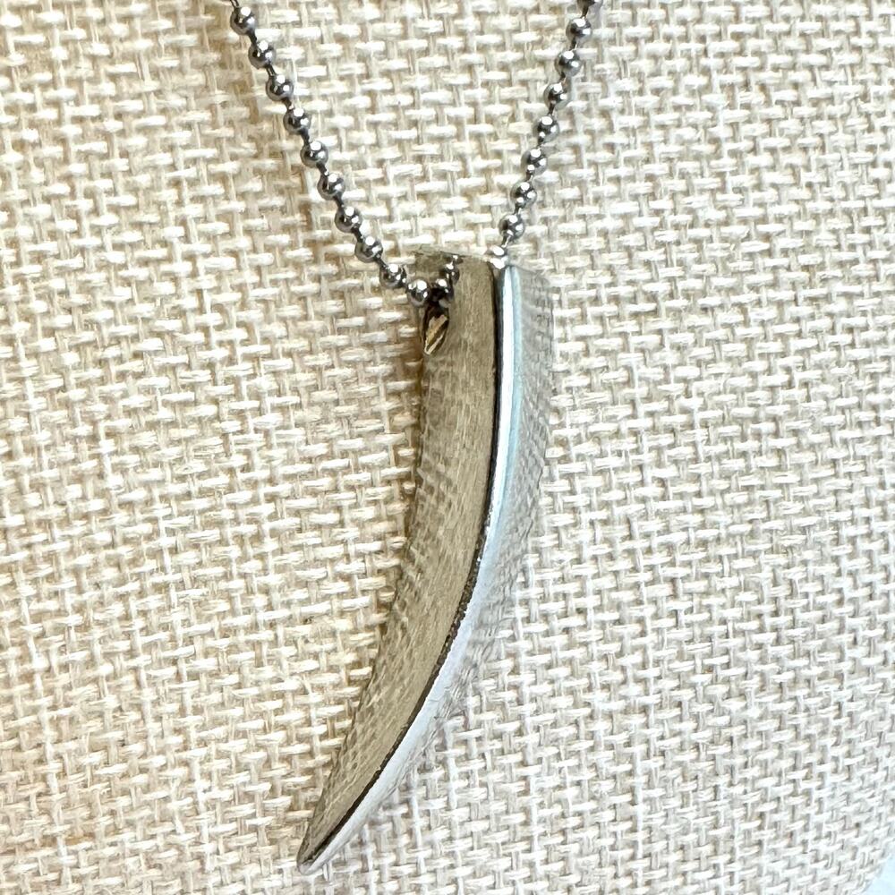 Silver Tone Long Horn Pendant Necklace Geometric 22" Ball Chain Shiny Unisex